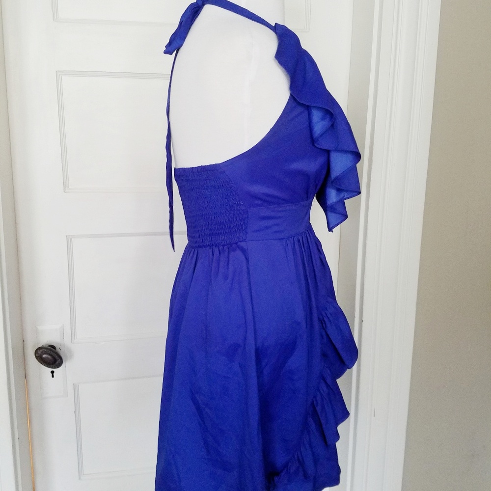 Blue Ruffle Halter Dress Small - Picture 3 of 6